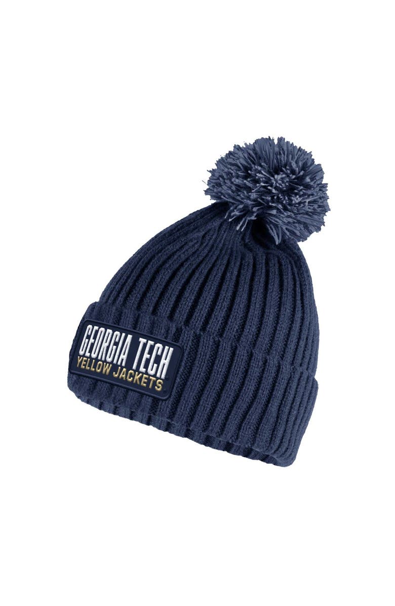 adidas Men's adidas Navy Georgia Tech Yellow Jackets Modern Ribbed Cuffed Knit Hat with Pom, Main, color,