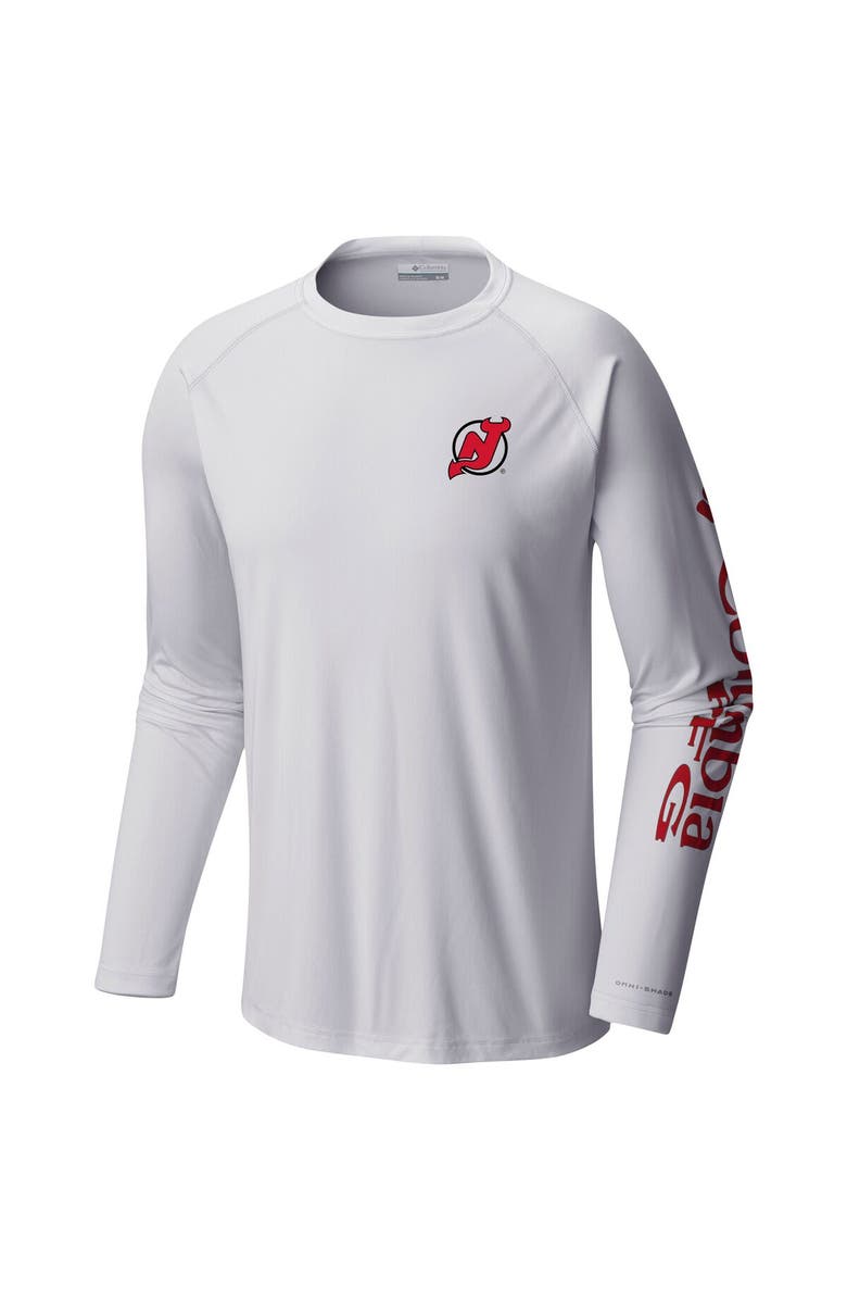 Columbia Men's Columbia White New Jersey Devils Terminal Tackle Omni-Shade Raglan Long Sleeve T-Shirt, Alternate, color,
