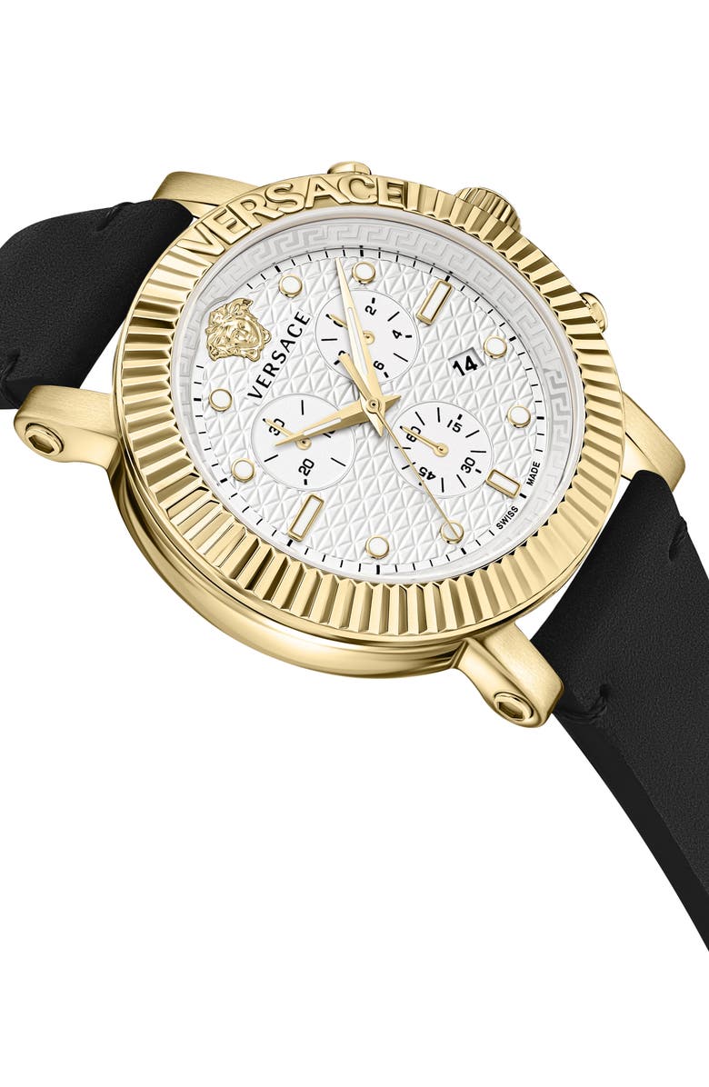 Versace V-Chrono Classic Leather Strap Watch, 45mm, Alternate, color, 
