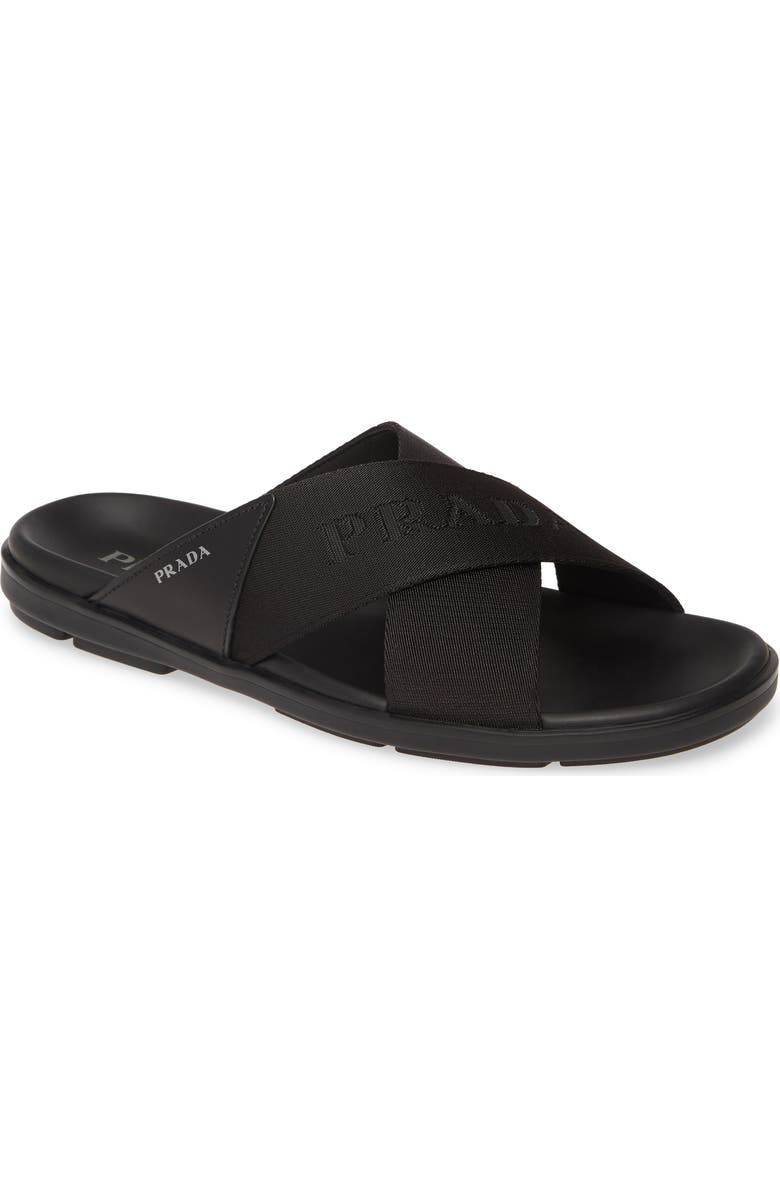 Prada Spazzolato Slide Sandal, Main, color,