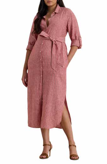 Lauren Ralph Lauren Stripe Long Sleeve Linen Shirtdress