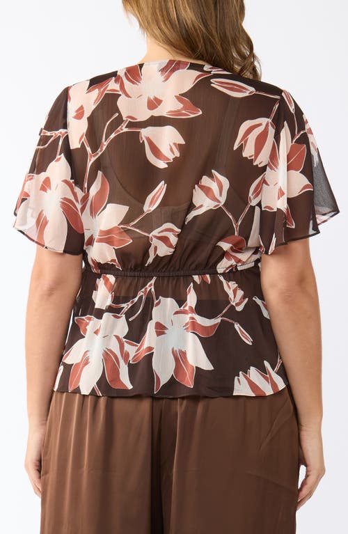 Estelle Azalea Petal Wrap Top In Brown Print