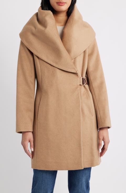 Hooded Wool Blend Belted Coat