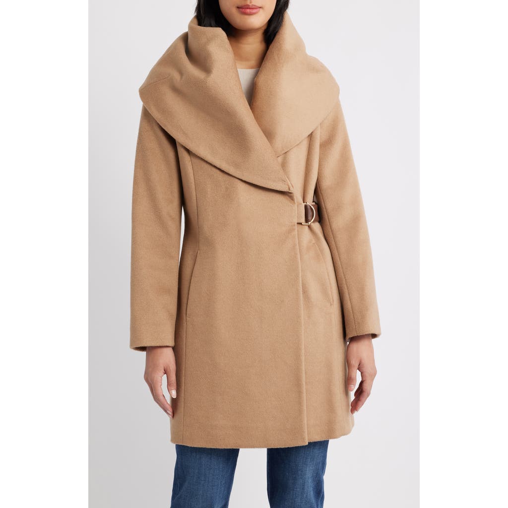 Via Spiga Hooded Wool Blend Belted Coat in Camel at Nordstrom, Size Small