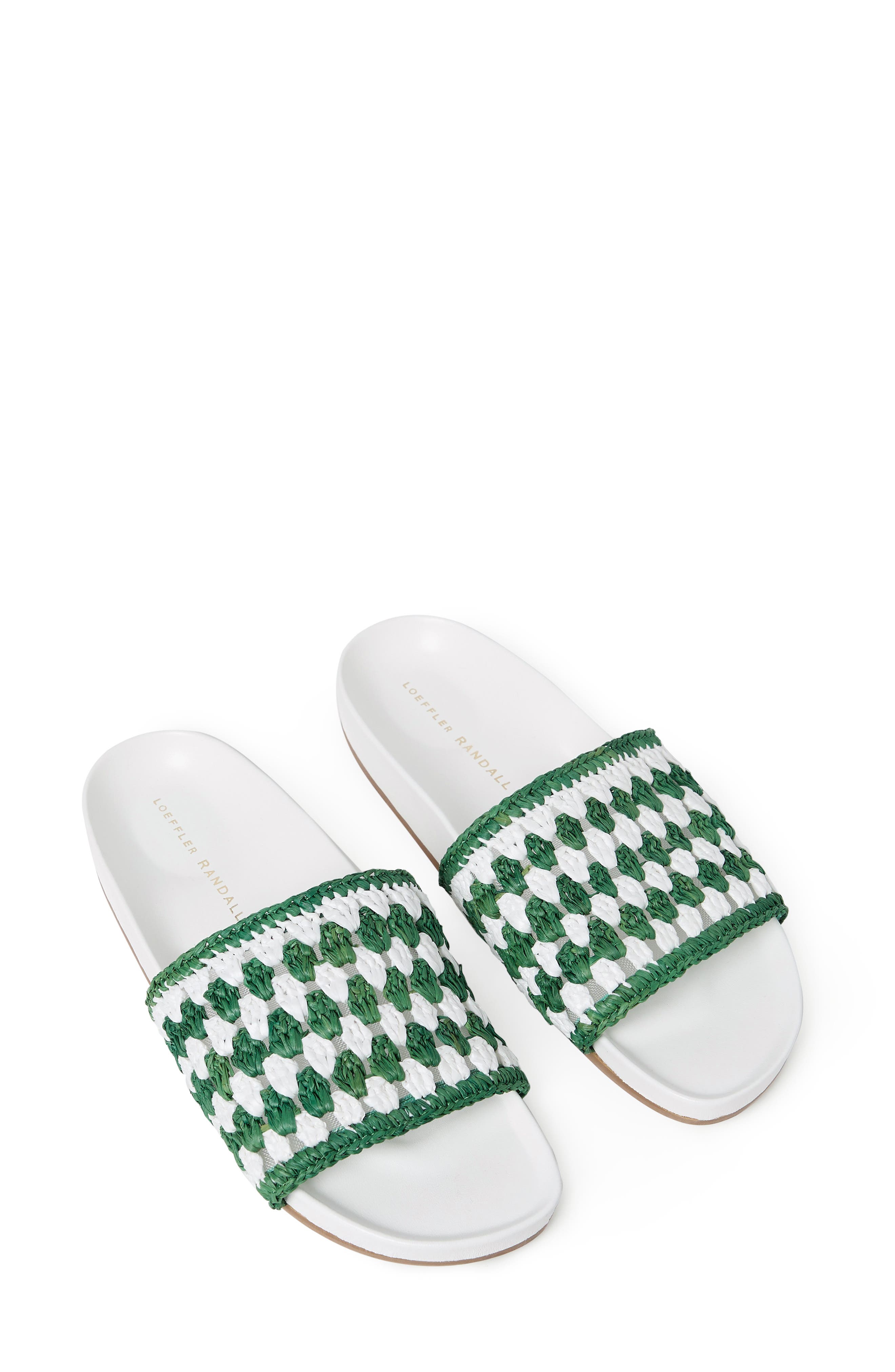 Henri Crochet Raffia Slide Sandal, Alternate, color, WHITE/ GREEN