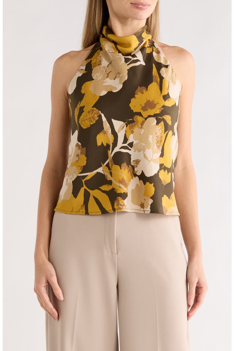 Floral Print Satin Halter Neck Top, Main, color, OLIVE