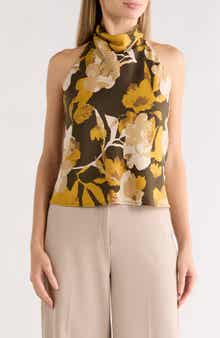 Renee C Floral Print Satin Halter Neck Top