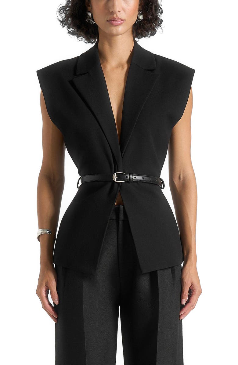 Manière De Voir Linda Tailored Wide Shoulder Cinched Waistcoat, Alternate, color, Black