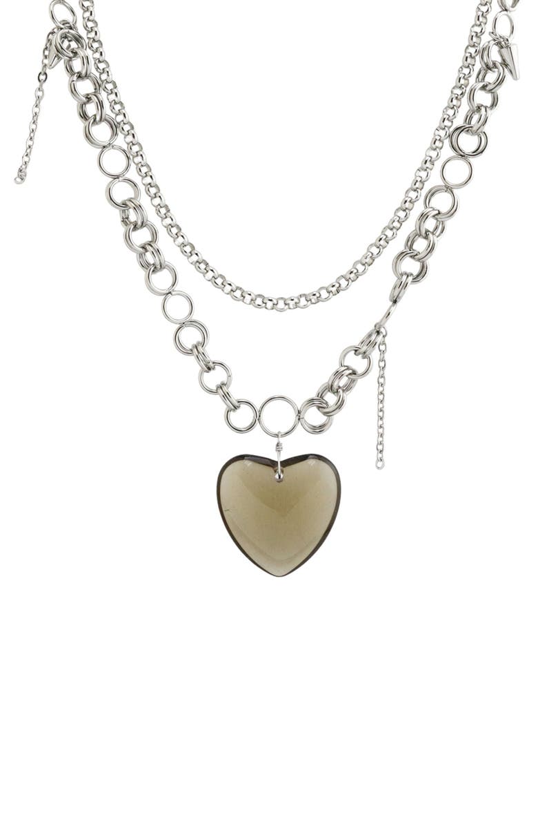 REBL Heart Pendant Layered Chain Necklace, Main, color, 