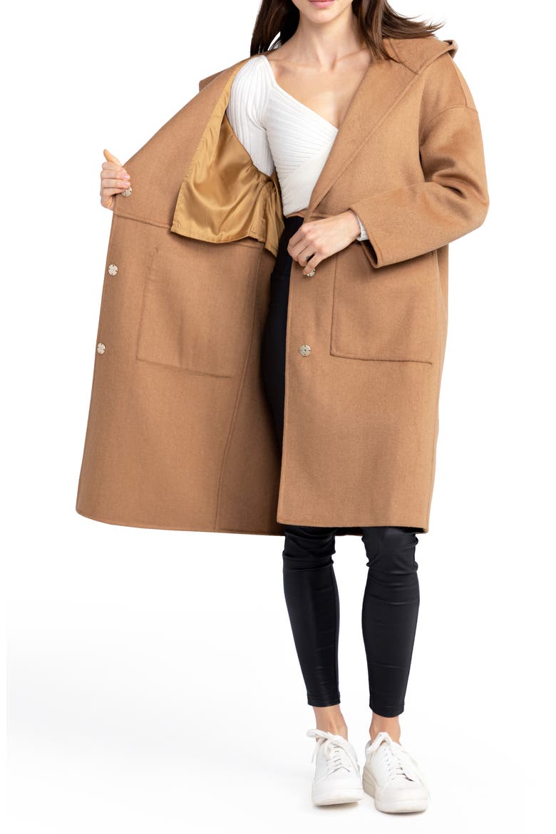 Sunday Morning Hooded Wool Blend Coat, Alternate, color, CAMEL