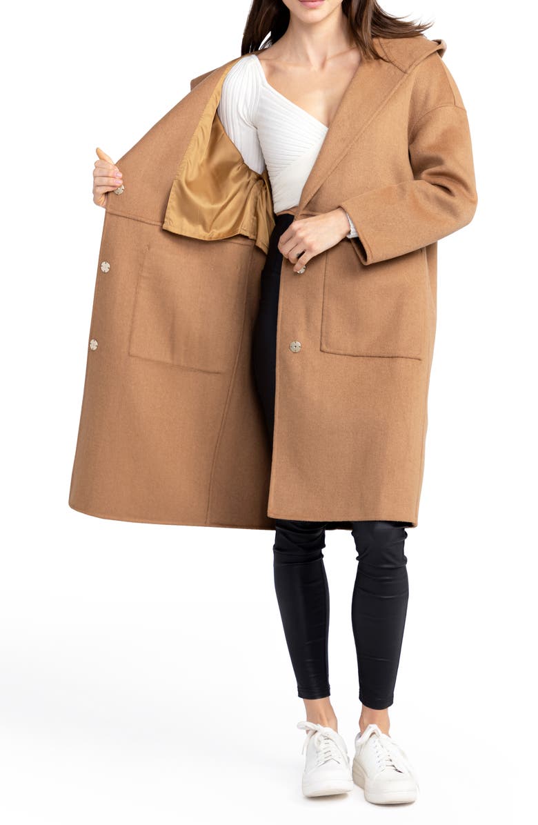 Belle & Bloom Sunday Morning Hooded Wool Blend Coat, Alternate, color, Camel
