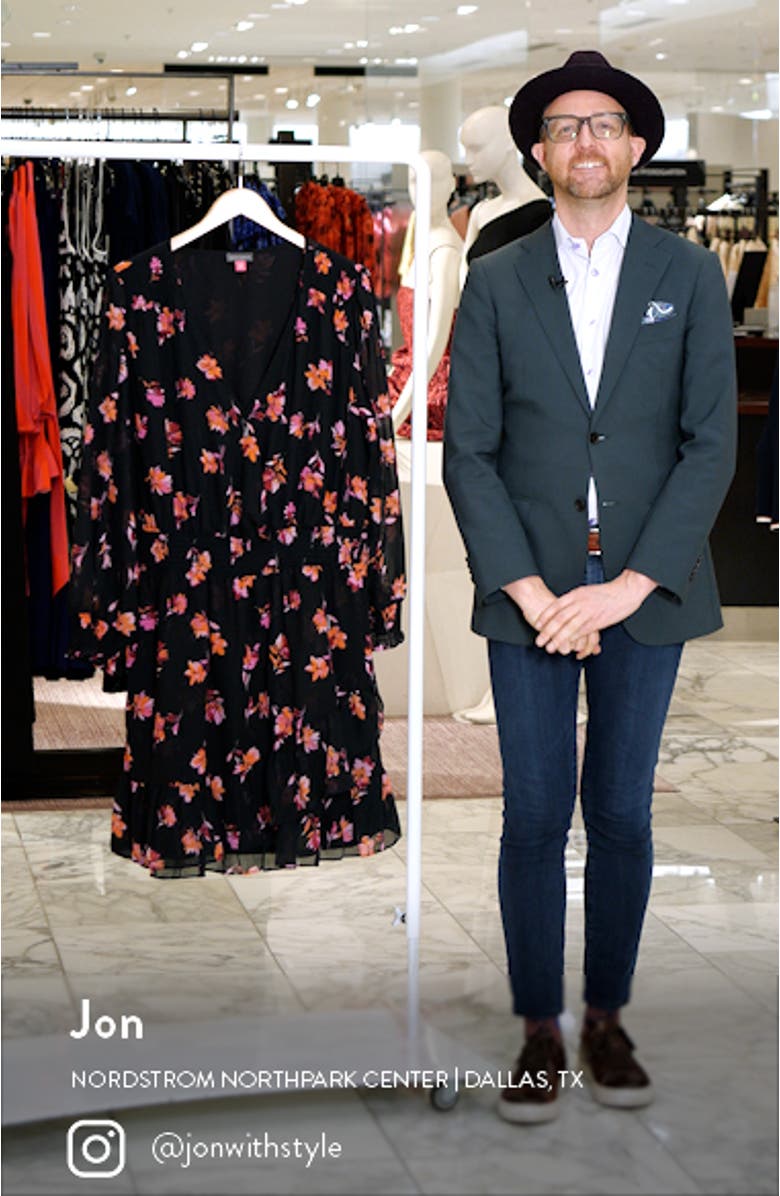 Smocked Floral Print Ruffle Long Sleeve Minidress, sales video thumbnail