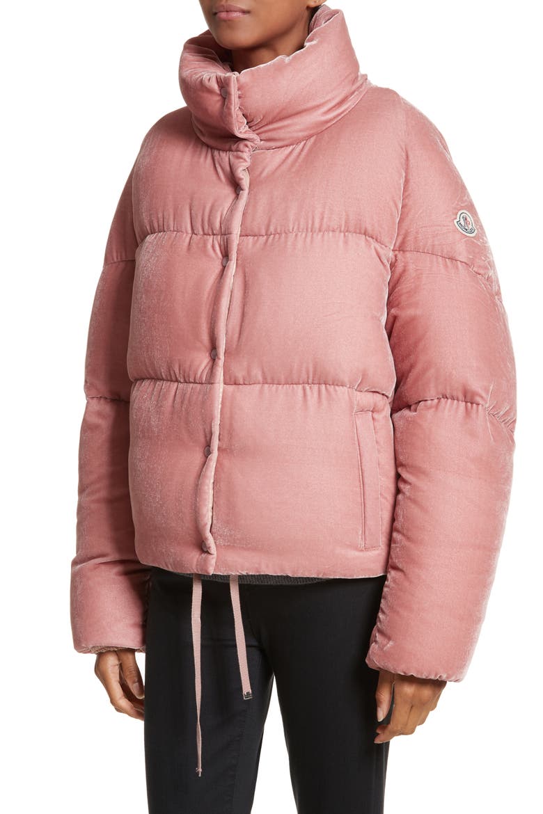 Cercis Velvet Quilted Down Puffer Coat, Alternate, color, PINK