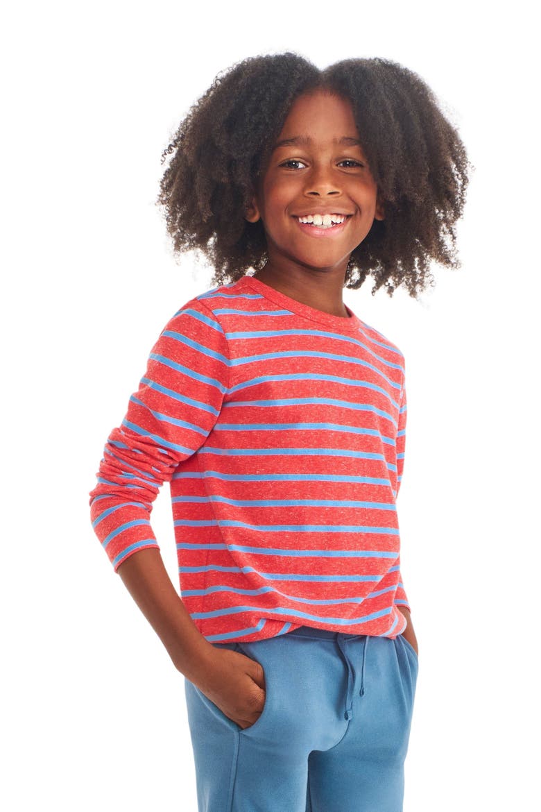 Kids Heathered Long Sleeve Stripe Tee (toddler, Little Kid, & Big Kid), Alternate, color, Strawberry/ Cornflower Stripe