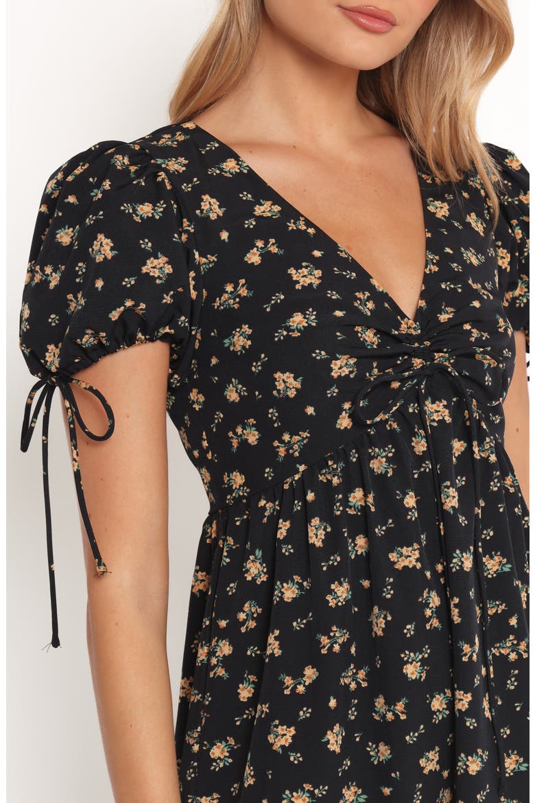 Zina Floral Puff Sleeve Midi Dress, Alternate, color, BLACK FLORAL