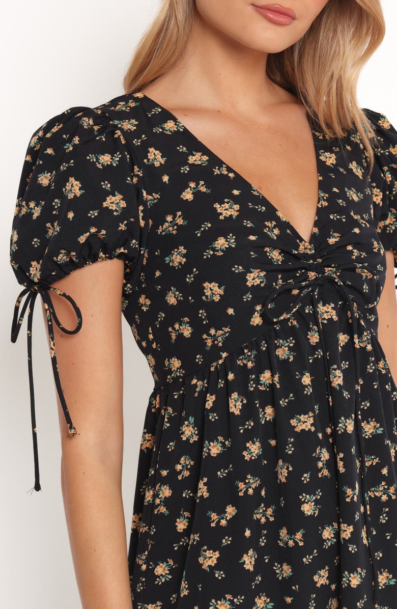 Petal & Pup Zina Floral Puff Sleeve Midi Dress, Alternate, color, Black Floral