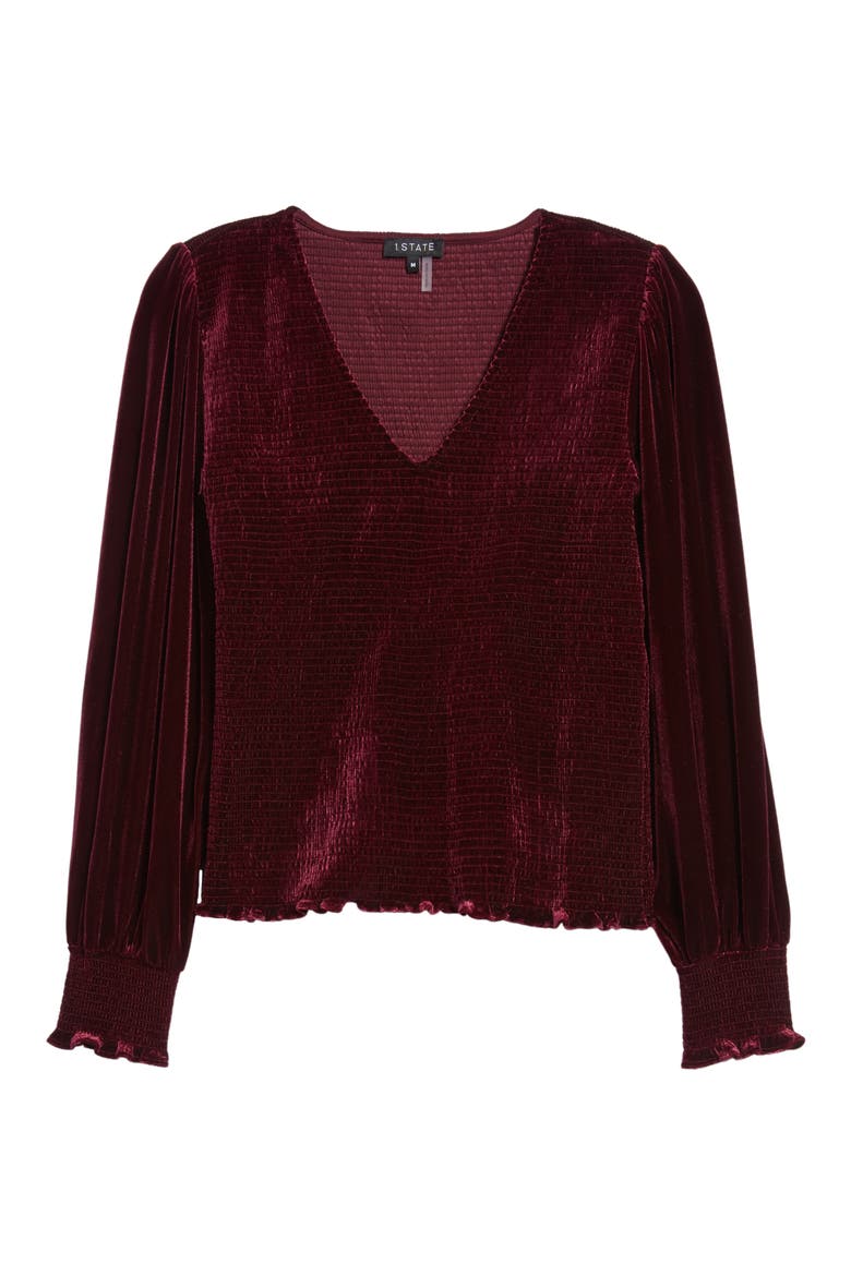 Smocked V-Neck Top, Alternate, color, PORT
