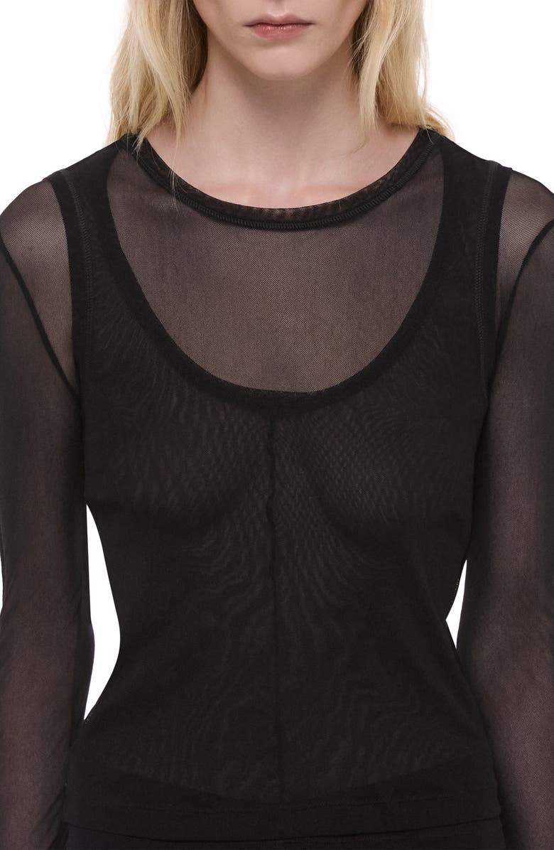 Helmut Lang Layered Mesh Long Sleeve T-Shirt, Alternate, color, Black