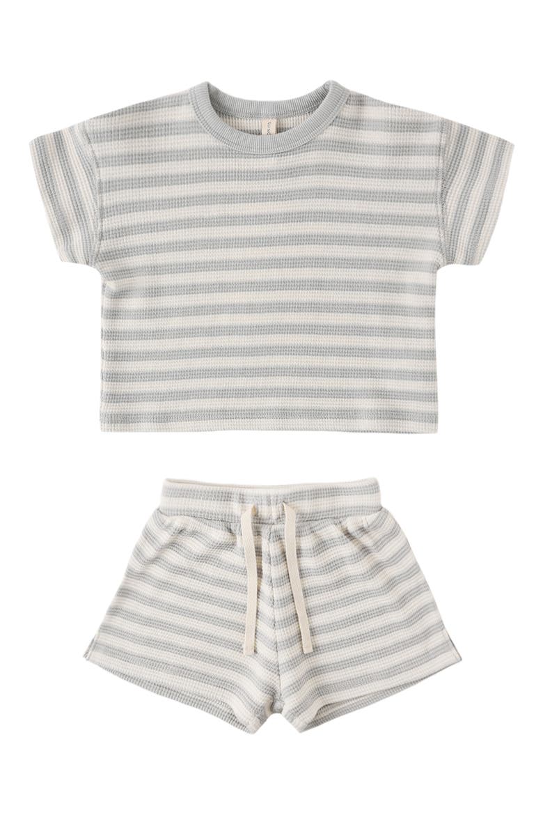 Stripe Waffle Tee & Shorts Set, Main, color, SKY
