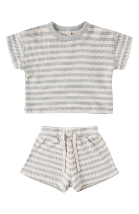 Stripe Waffle Tee & Shorts Set