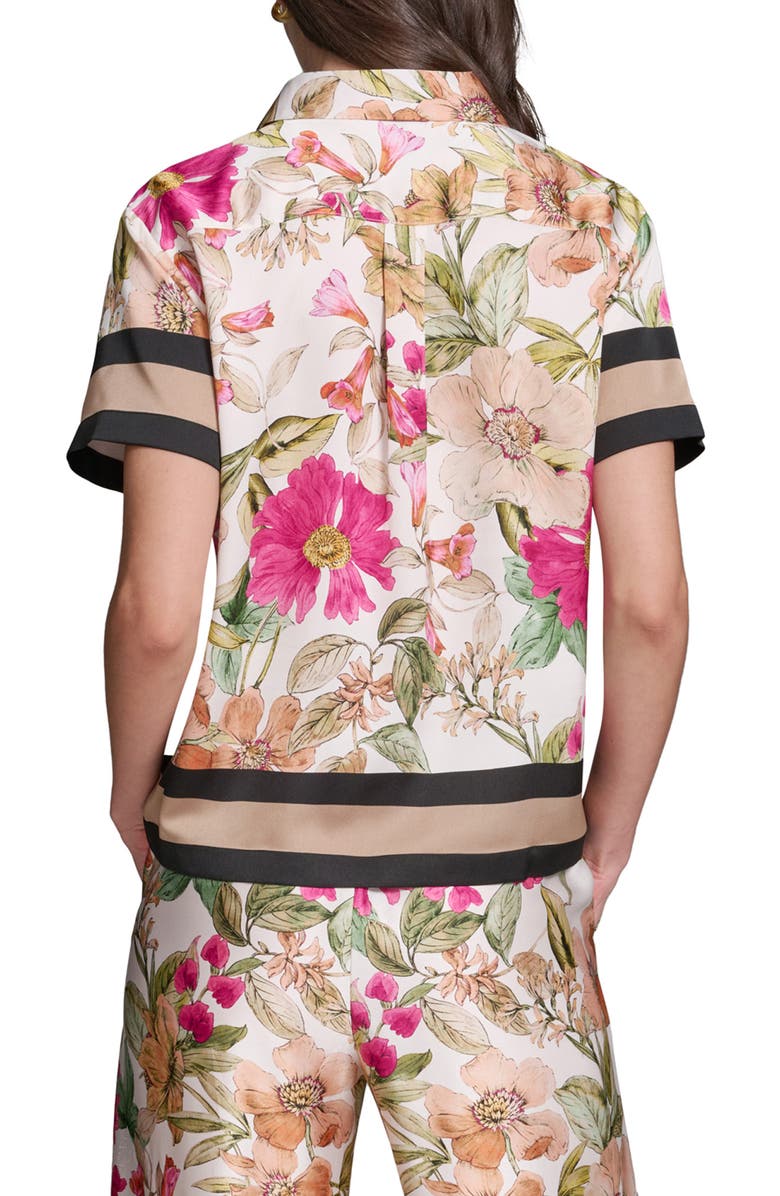 KARL LAGERFELD PARIS Floral Short Sleeve Button-Up Shirt, Alternate, color, Bisque/ Light Blush Combo