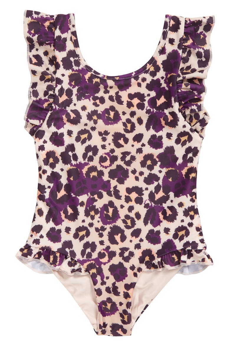 Kids' Ruffles Cheetah Print One-Piece Swimsuit, Main, color, MULTI