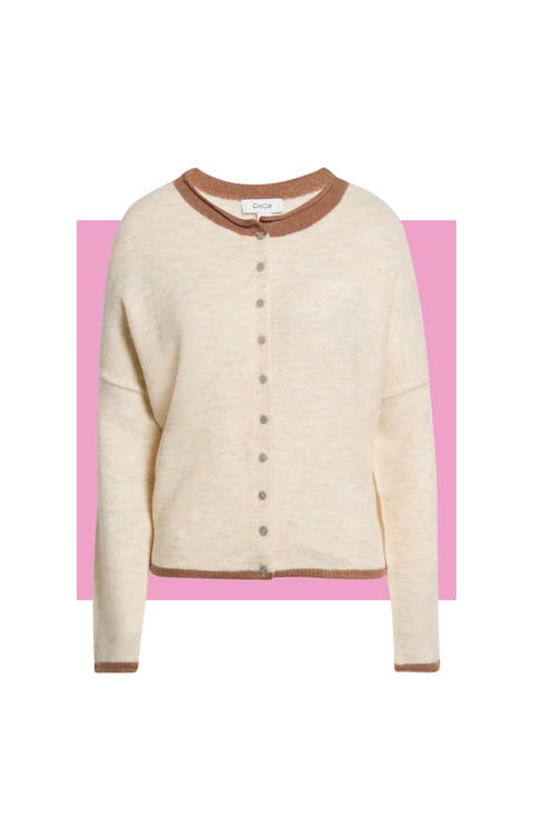 Tipped Roll Collar Cardigan