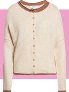 CeCe Tipped Roll Collar Cardigan