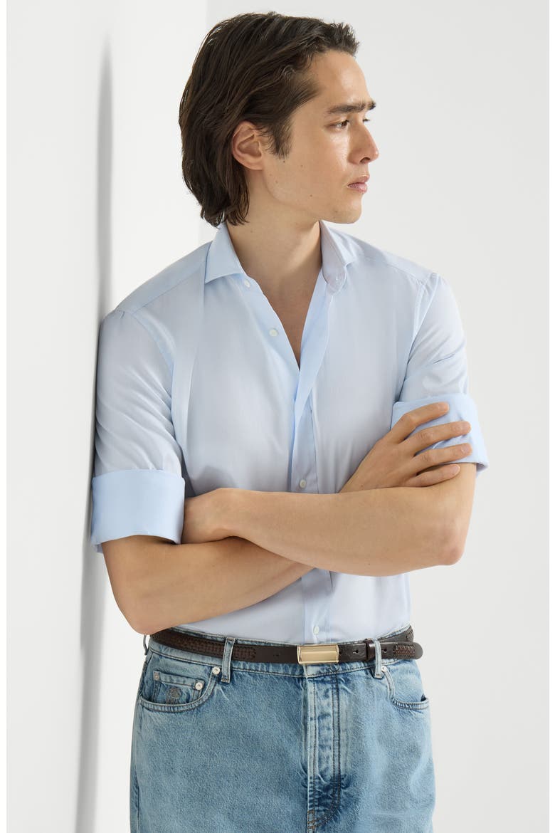 Twill shirt with spread collar, Alternate, color, Azure