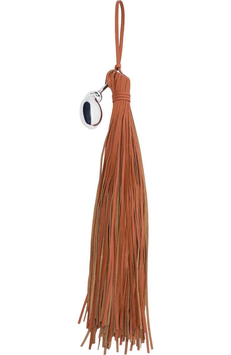 MANGO Leather Fringe Keychain, Main, color, Orange