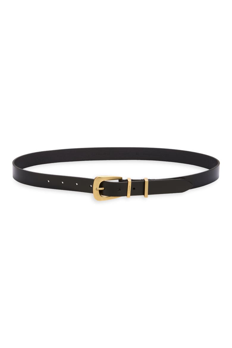 Double Keeper Leather Belt, Main, color, BLACK / ANTIQUE BRASS