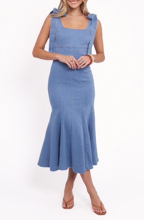 Eugenia Tie Strap Denim Midi Dress