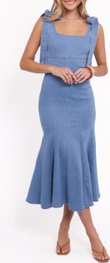 Petal & Pup Eugenia Tie Strap Denim Midi Dress