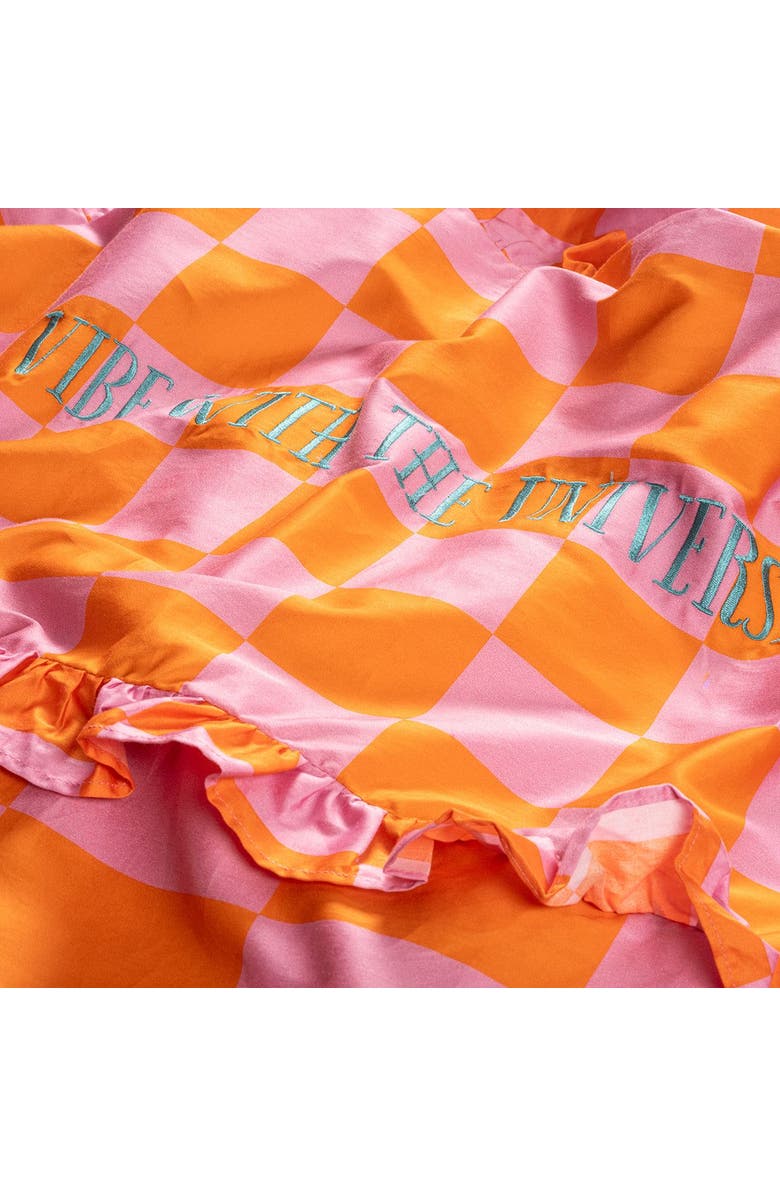 Zsa Zsa Zsu Lahor 300 Tc King Size 100% Cotton Satin Duvet Cover Set 94X87 In Checked, Alternate, color, Orange