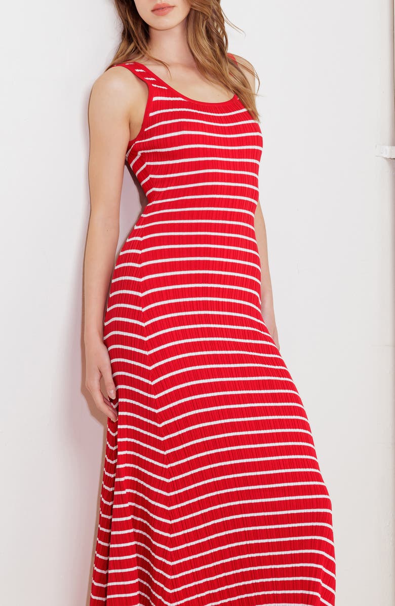 FREEMARKET Stripe Rib Midi Dress, Alternate, color, Red