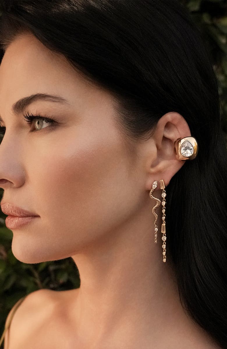 Ettika Cubic Zirconia Linear Earrings, Alternate, color, Gold