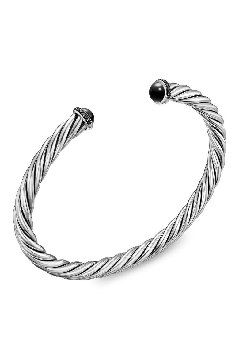 Men's Classic Cable Bracelet in Sterling Silver with Black Onyx & Black Diamonds, 6mm, Alternate, color, SILVER PAVE