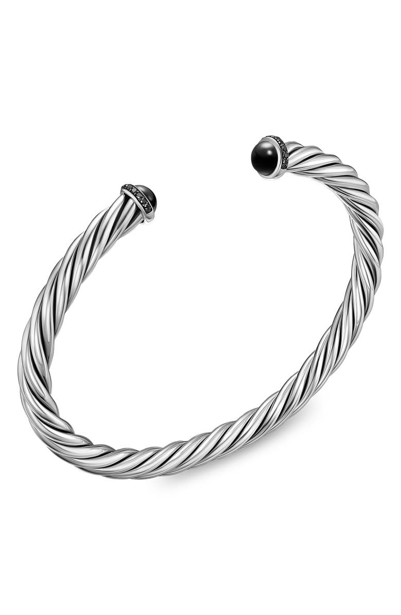 David Yurman Men's Classic Cable Bracelet in Sterling Silver with Black Onyx & Black Diamonds, 6mm, Alternate, color, Silver Pave