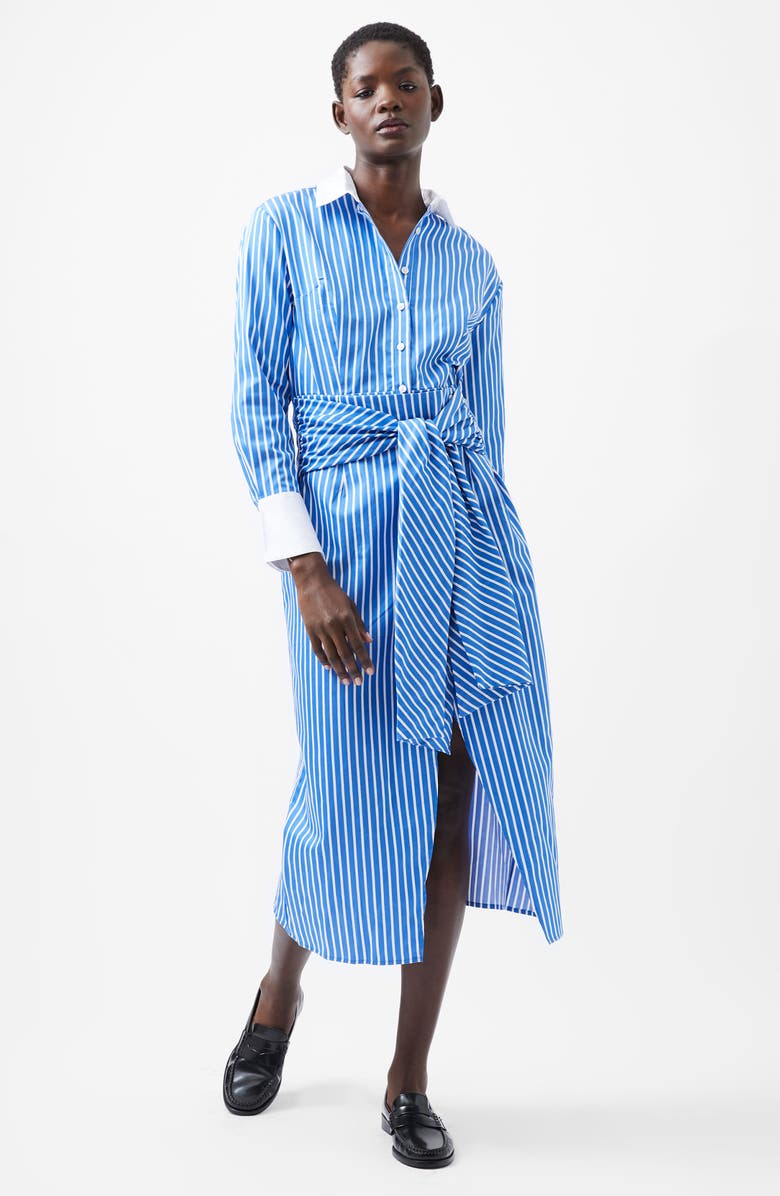 French Connection Alexis Stripe Belted Long Sleeve Tie Waist Cotton Shirtdress, Alternate, color, 