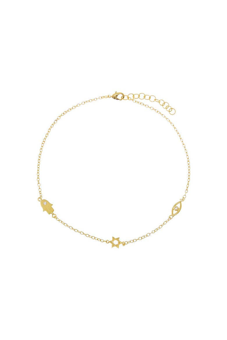 CZ Protection Symbol Charm Anklet, Main, color, Gold