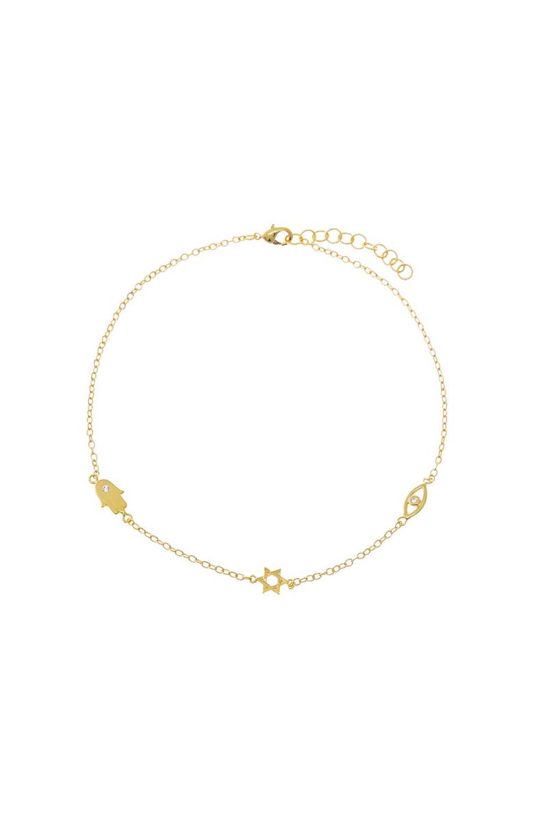 BY ADINA EDEN CZ Protection Symbol Charm Anklet, Main, color, Gold