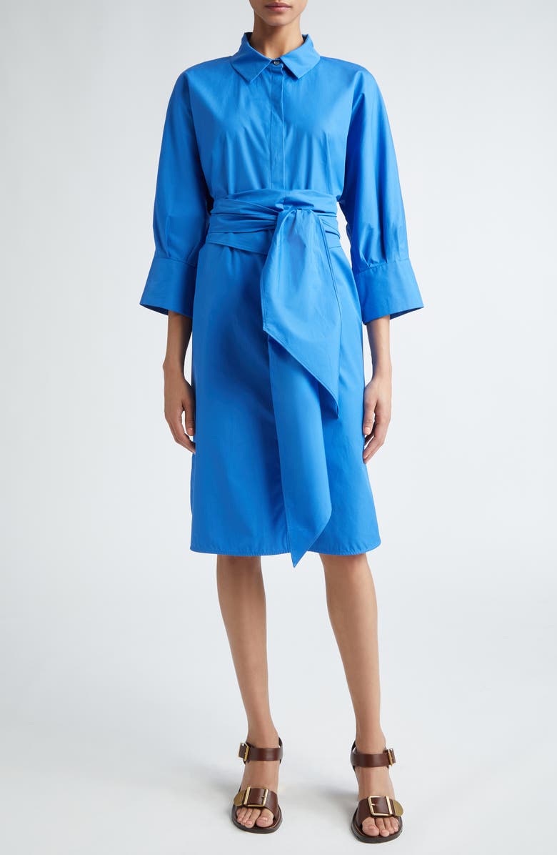 Max Mara Tabata Belted Cotton Shirtdress, Main, color, Cornflower Blue