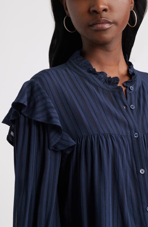 Treasure & Bond Ruffle Button-up Shirt In Blue