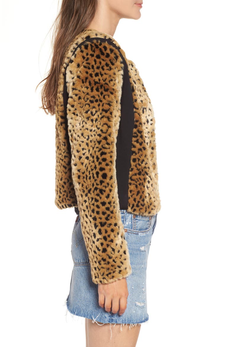Faux Fur Leopard Jacket, Alternate, color, BEIGE/ BLACK