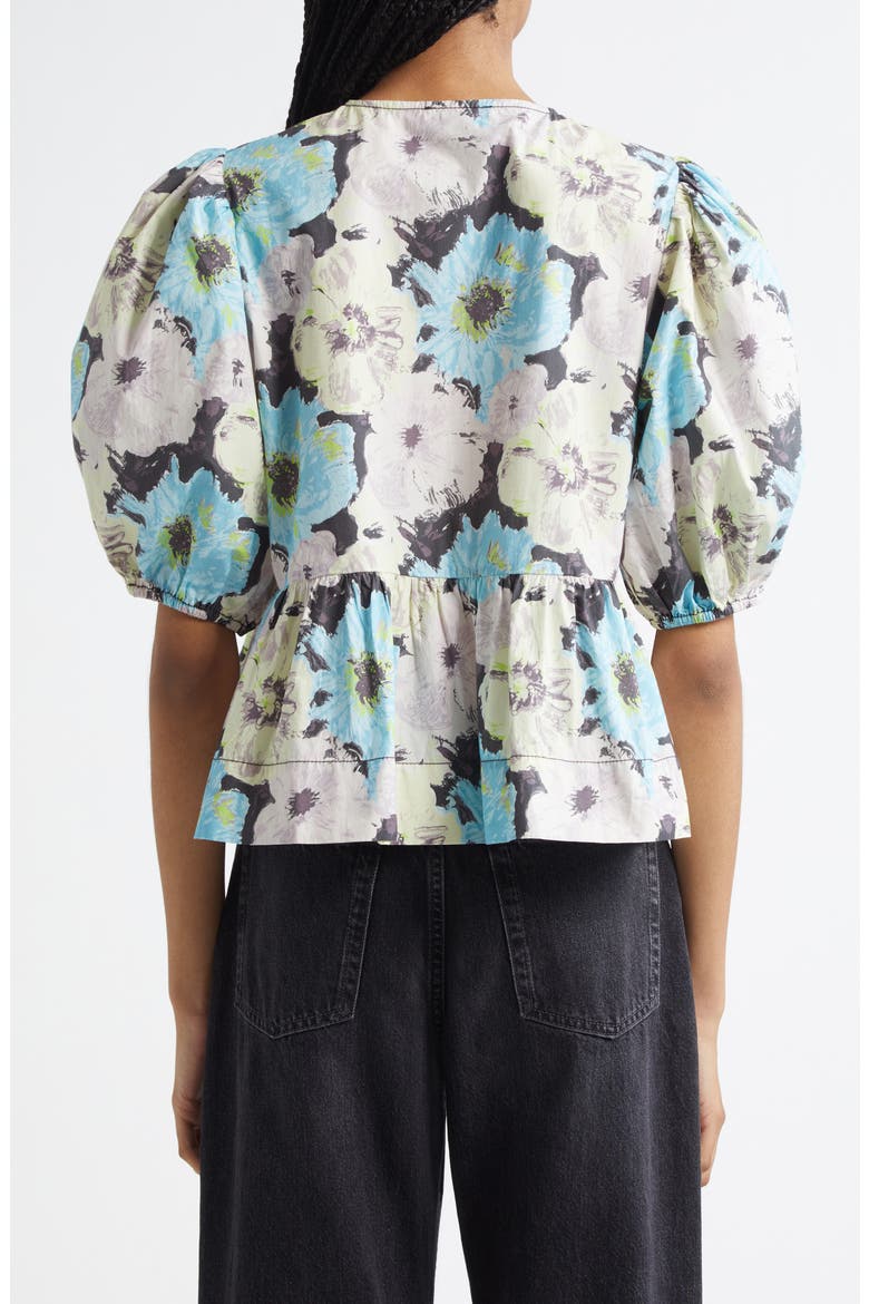 Print Puff Sleeve Peplum Organic Cotton Top, Alternate, color, WHITE MULTICOLOR