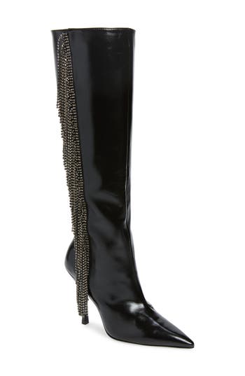 Stuart Weitzman Crystal Fringe Boot In Black