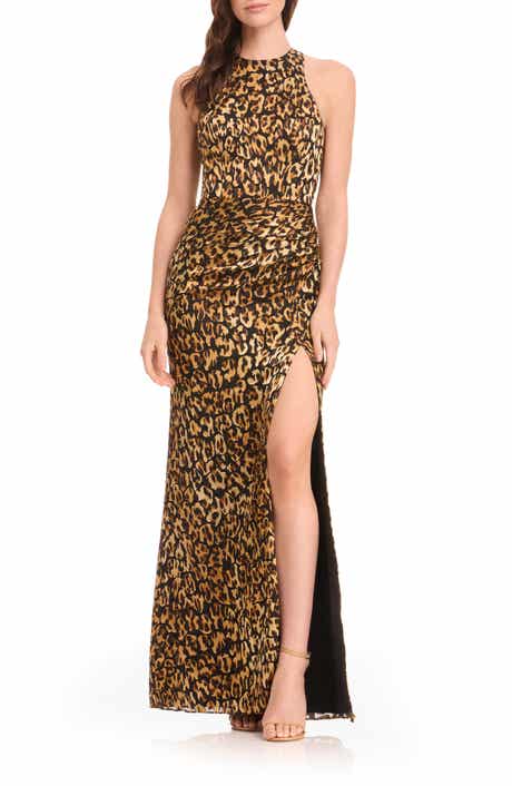 Nilla Leopard Print Open Back Gown