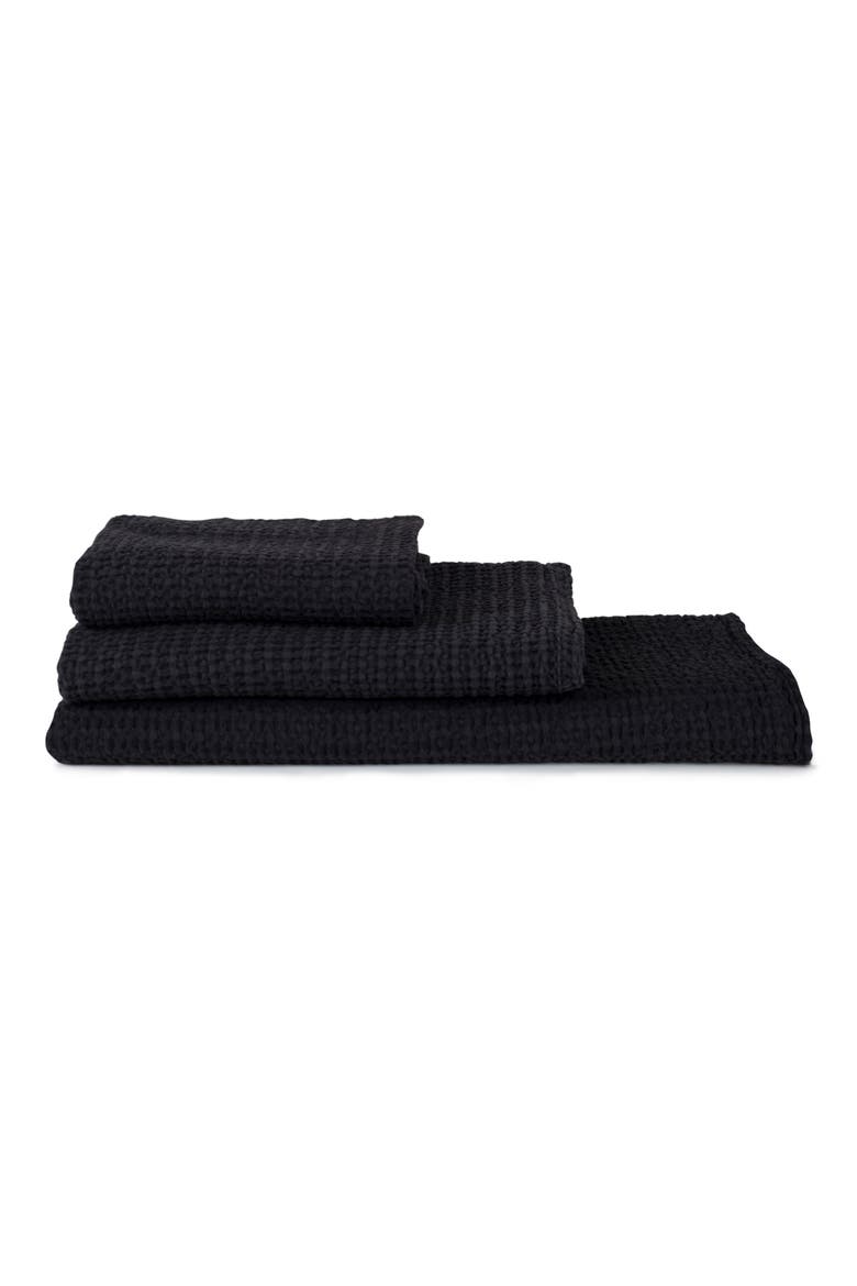 Simple Waffle Knit Bath Towel, Main, color, BLACK