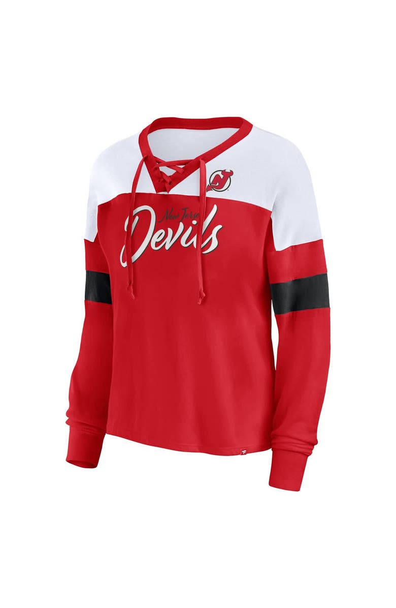 FANATICS Women's Fanatics Red New Jersey Devils Take the Shot Long Sleeve Lace-Up V-Neck T-Shirt, Alternate, color, 