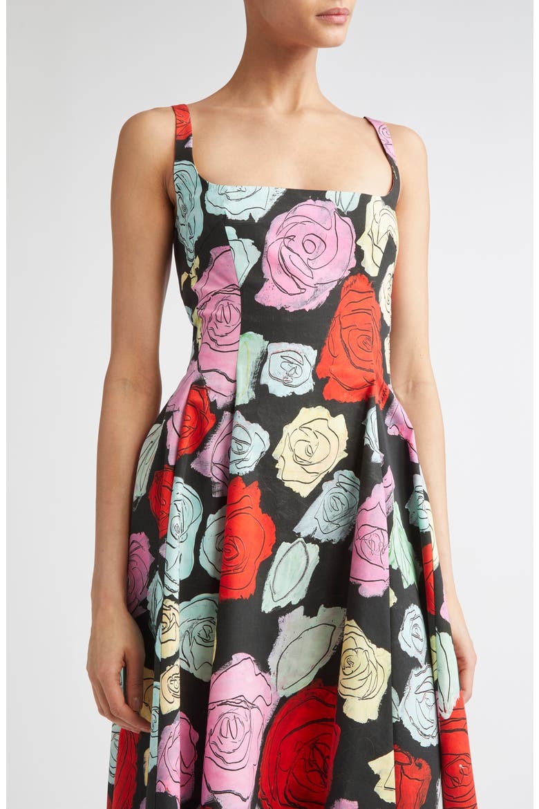 Fantasy Floral Pleated Fit & Flare Midi Dress, Alternate, color, BLACK